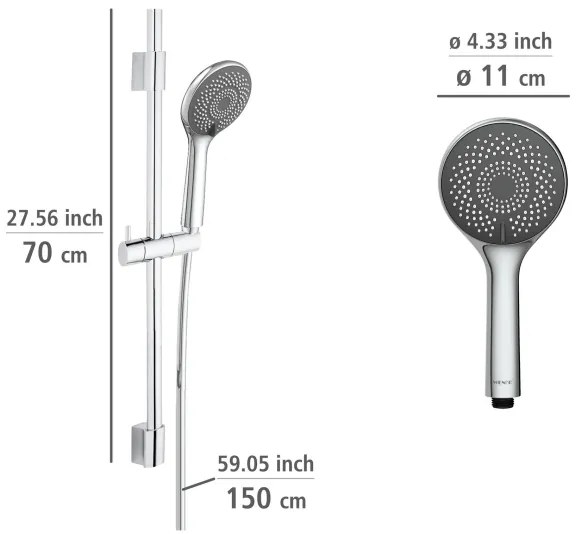 WENKO 25452100 - Set de duș WATERSAVING SYSTEM, 70 cm, argintiu