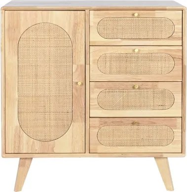 Comoda TV natur , din metal lemn de cauciuc si rattan „Rustic Charm”