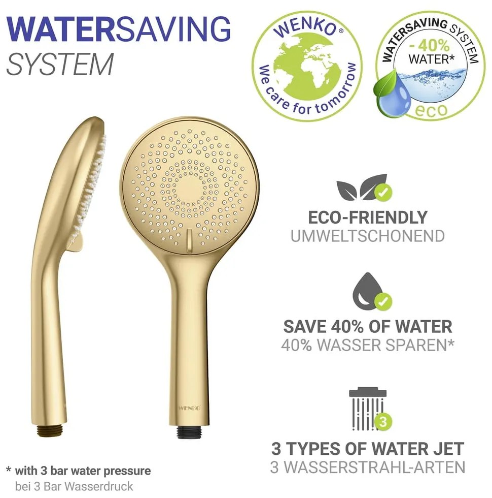 Cap de duș economic auriu mat din plastic ø 11 cm Watersaving System – Wenko
