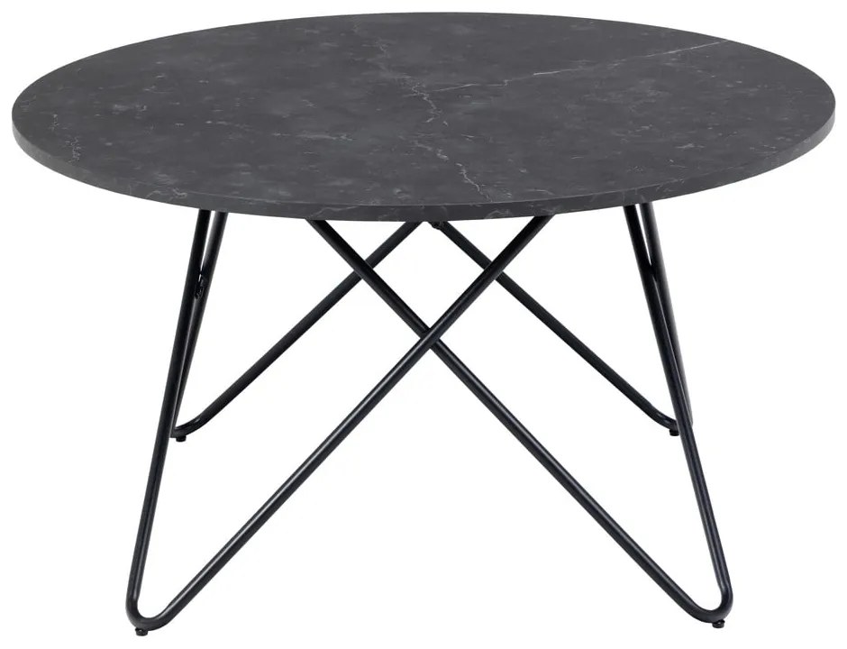 Măsuță de cafea neagră rotundă cu blat cu aspect de marmură ø 80 cm Wyre – Actona