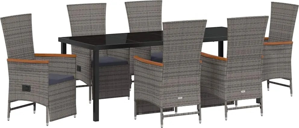 vidaXL Set de masă pentru grădină cu pernă 7 pcs Gri poliratan