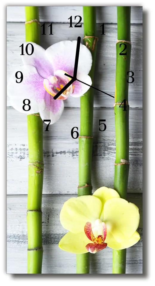 Ceas de perete din sticla vertical Bamboo culoare orhidee floare