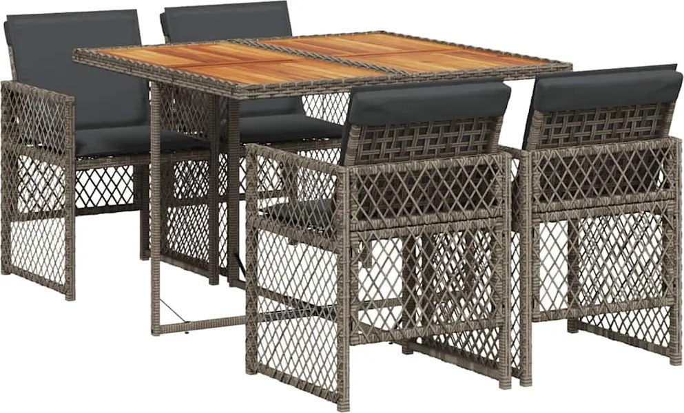 vidaXL Set mobilier de grădină cu perne, 5 piese, gri, poliratan