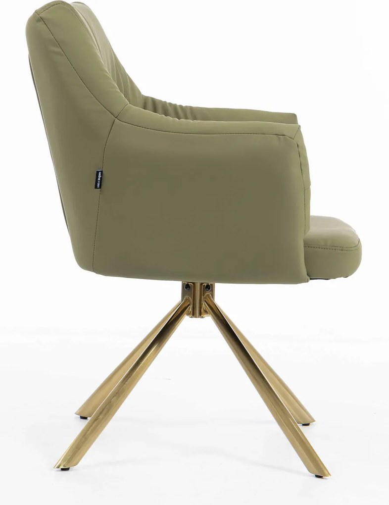 HR840 BAZĂ STEA Scaun Khaki Piele Ecologica Premium Soft cu Bază Aurie