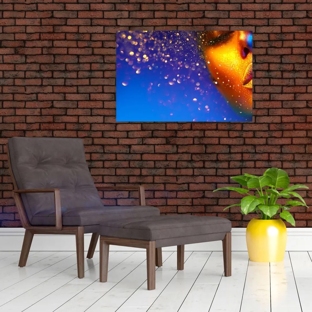 Tablou - Body art, combinație auriu-albastru (90x60 cm)