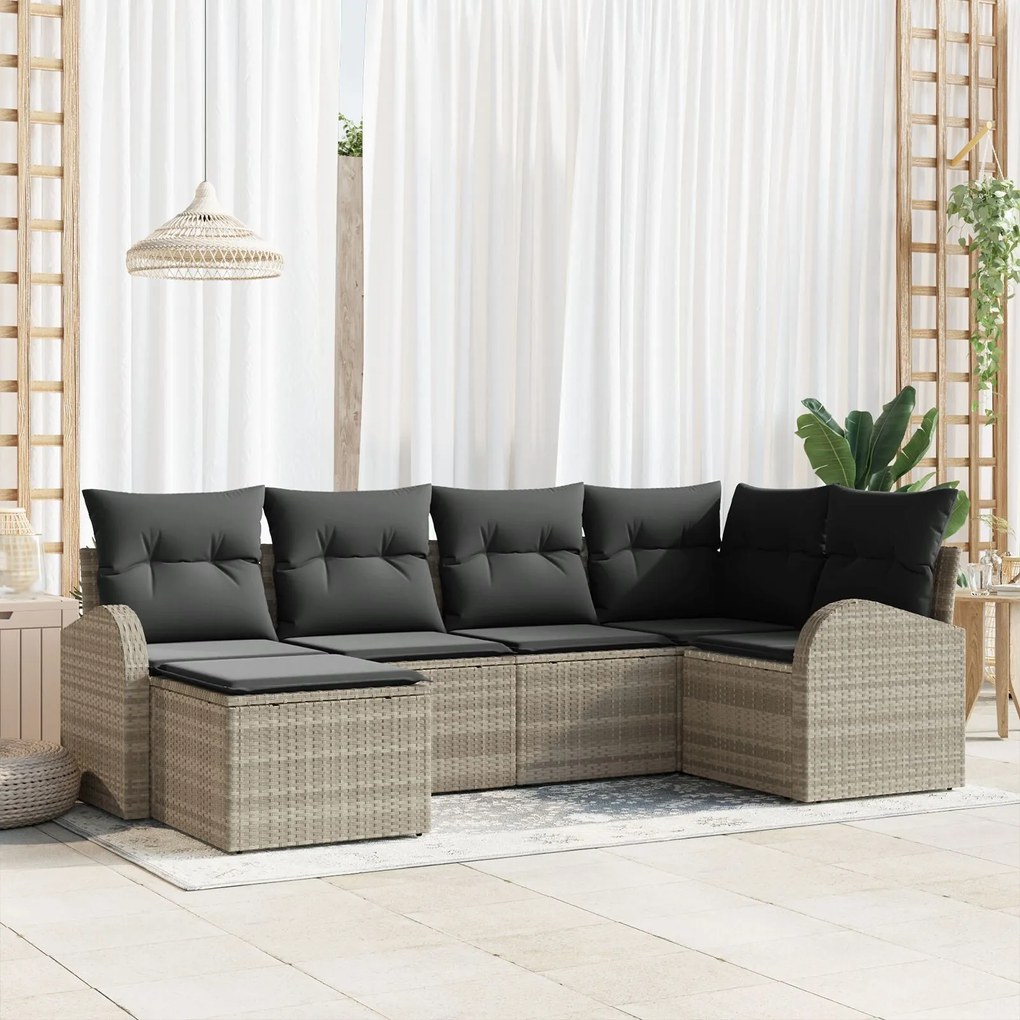 vidaXL Set de canapele pentru grădină 6 pcs Gri deschis Rattan poli