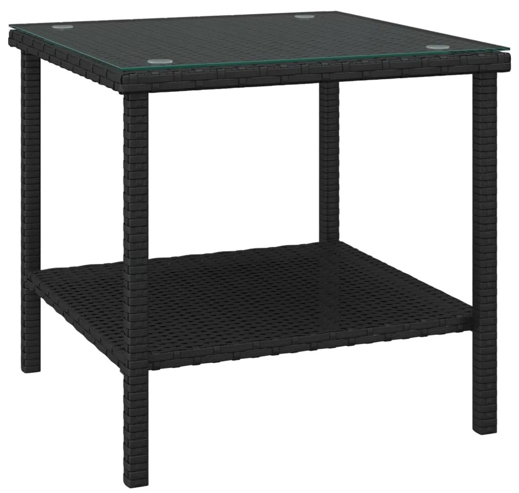319398 vidaXL Masă laterală, negru, 45x45x45 cm poliratan/sticlă securizată