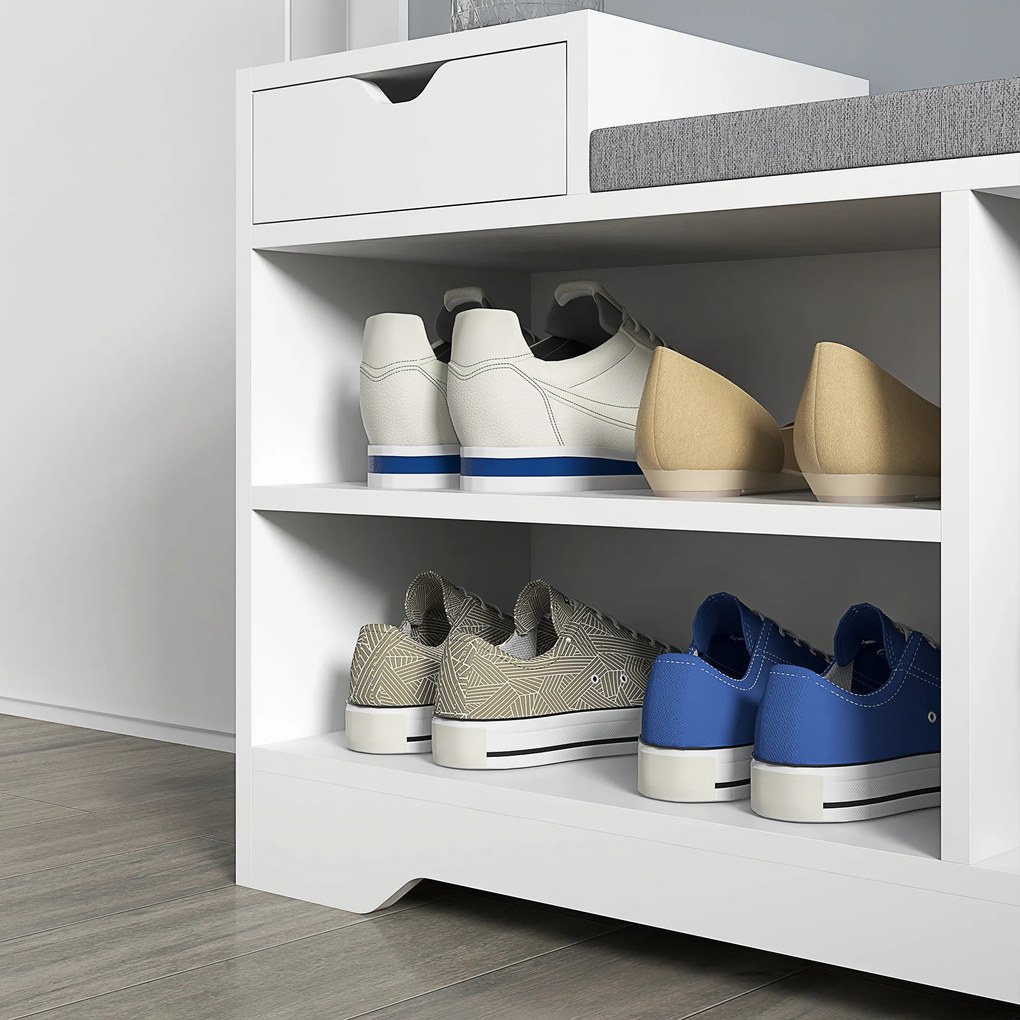 HOMCOM Mobilier și banc pentru pantofi 1 sertar și 3 compartimente, capacitate 5 perechi MDF, 76,5L x 30A x 52Î cm | Aosom Romania