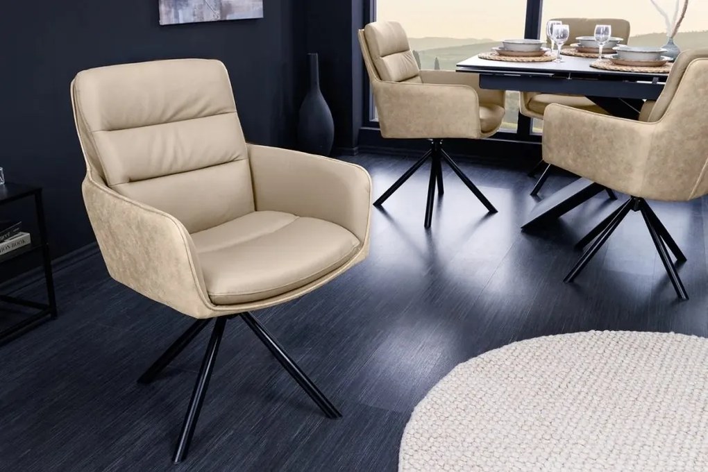 Set de 2 scaune pivotante Big George piele si microfibra bej