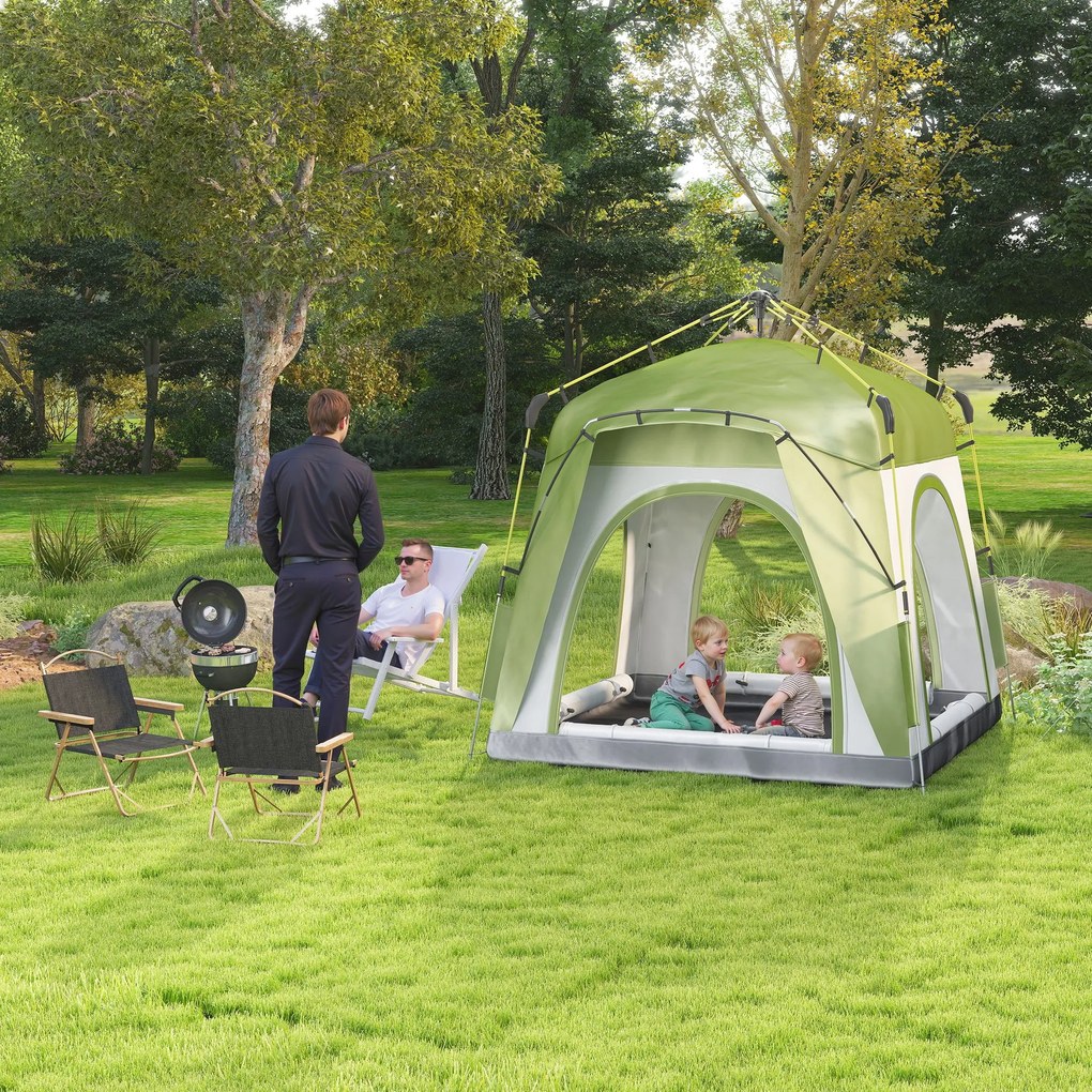 Outsunny Cort pentru Camping cu 2 Locuri, Cort cu Ușă, 3 Ferestre cu Plasă și Geantă pentru Transport, 240x240x199 cm, Verde | Aosom Romania
