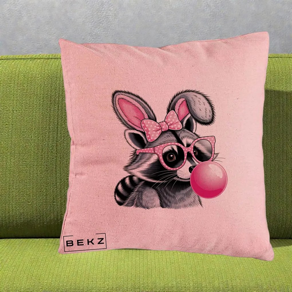 Perna Decorativa Raton cu Urechi de Iepure si Guma de Mestecat, 40x40 cm, Roz, Husa Detasabila, Perna Inclusa, BEKZ®