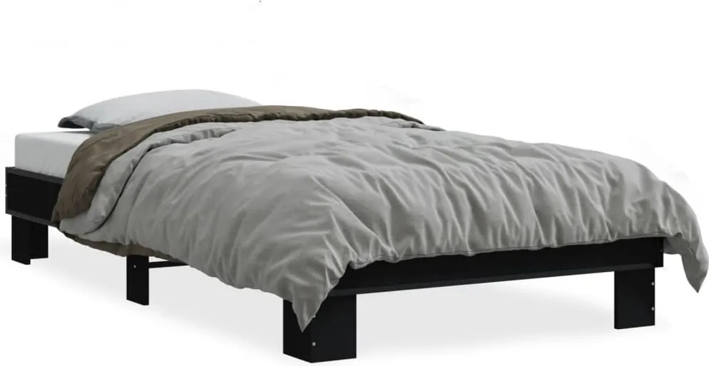 vidaXL Cadru de pat, negru, 90x200 cm, lemn prelucrat și metal