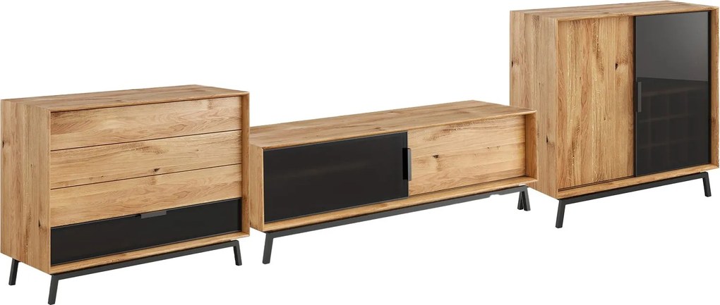 Set stejar masiv Living Madison și Sticlă 3 Piese