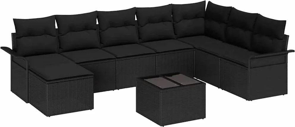 vidaXL Set de canapele pentru grădină cu pernă 9 pcs Bej Rattan poli