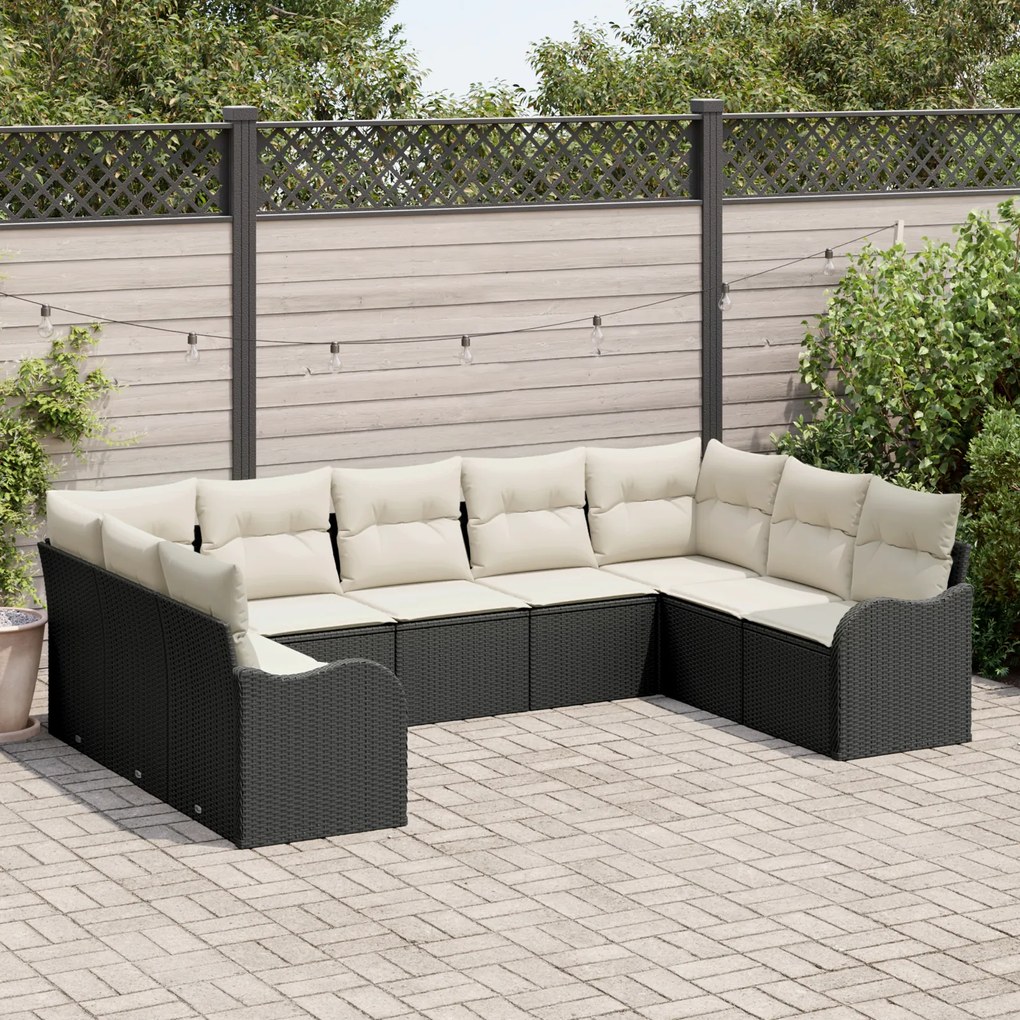 Set de canapea de grădină vidaXL 9 piese cu perne Negru Ratan Poly