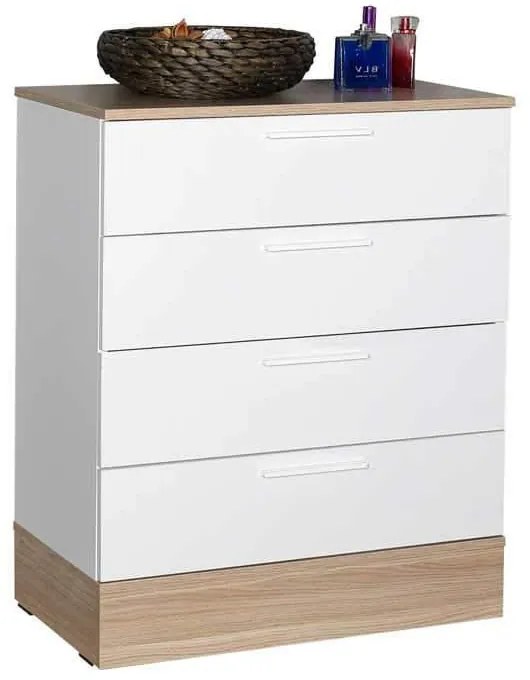 Comoda Adore Base, 4 sertare, Crem / Alb, 72 x 88 x 40 cm