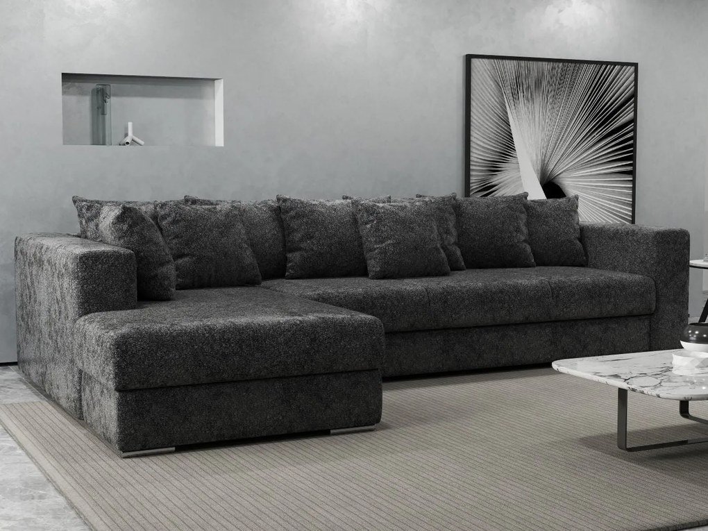 Colțar extensibil dumonde cu ladă de depozitare si sezut confortabil din spuma high-density, Gloria Euphoria Black 320x183 cm