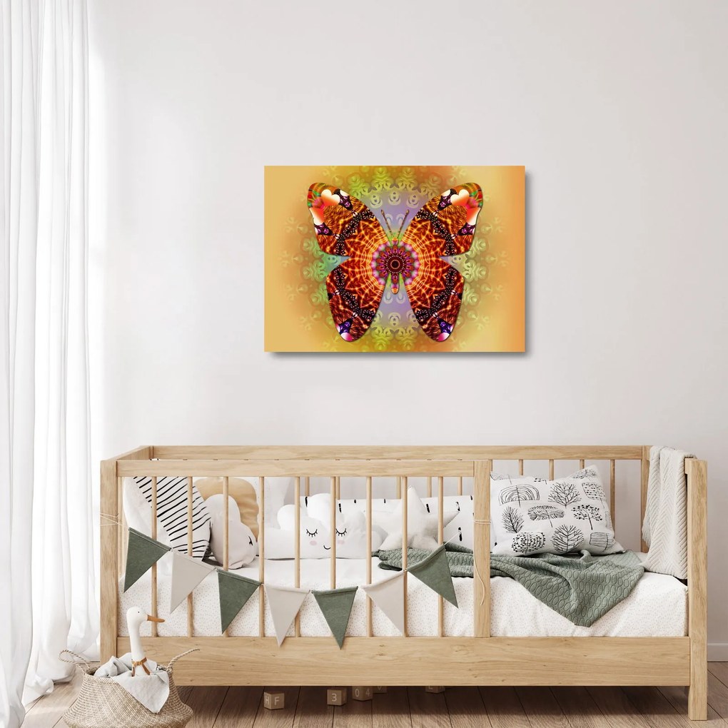 Tablou pe sticlă - Fluture etno (70x50 cm)
