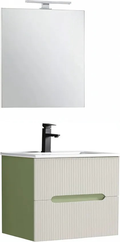 Trent Mobilier de baie 60 cm lavoar ceramic (2 sertare) cu oglindă 60x80 cm verde deschis-alb