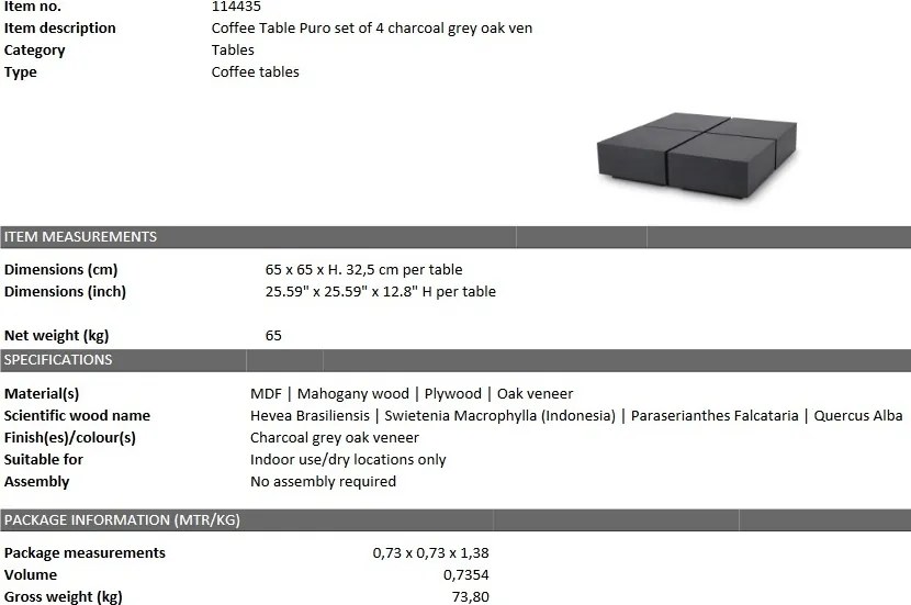 Set de 4 masute de cafea moderne design minimalist Puro gri 114435 HZ