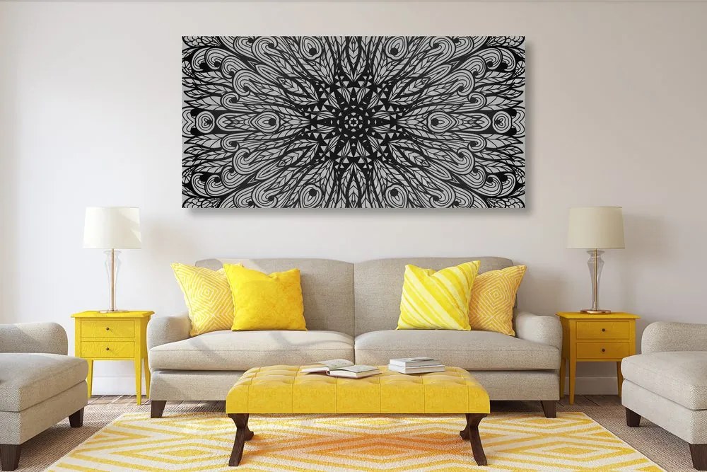 Tablou ornament etnic unic în design alb-negru
