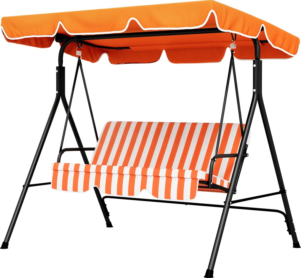 Outsunny Balansoar de Grădină Exterior Leagăn cu 3 locuri cu Copertină Reglabilă și Cadru din Oțel 172x110x153 cm Portocaliu | Aosom Romania