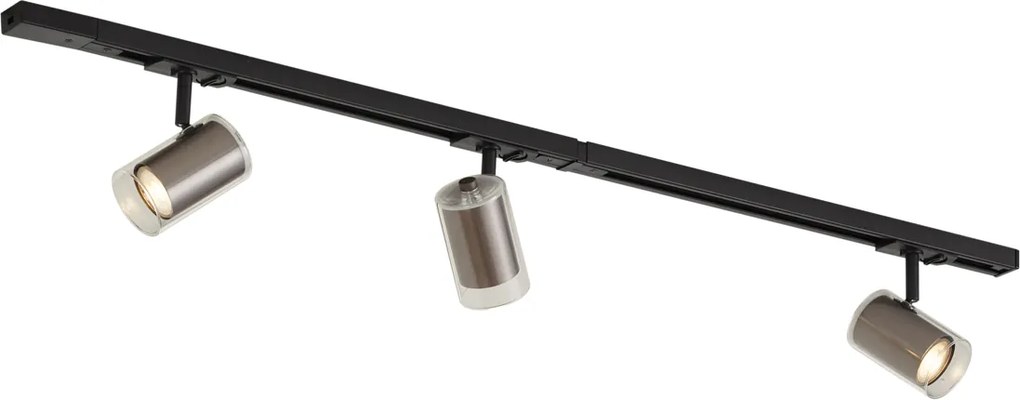 Sistem de iluminat pe șină modern negru cu 3 spoturi gunmetal monofazate - Iconic Lloyd