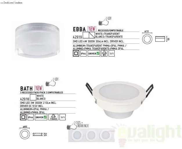 Spot incastrabil pt. baie, diam.7cm LED, IP44 Ebba 42919