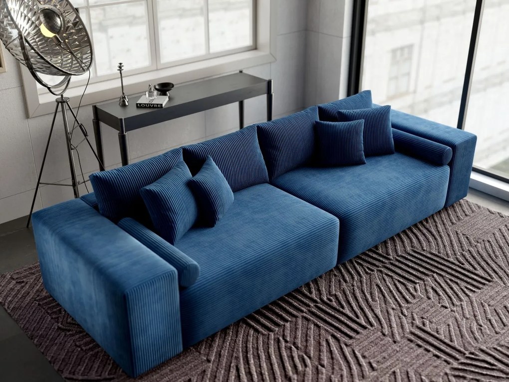 Canapea extensibilă dumonde cu ladă de depozitare si sezut confortabil din spuma high-density, Marbela Zoom Blue XXL 295x100 cm