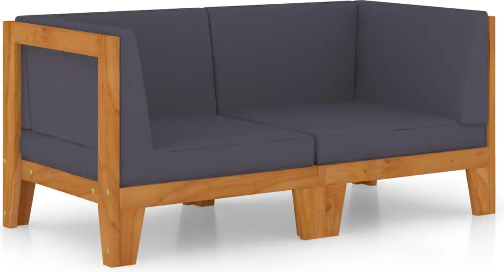 vidaXL Set canapea 2 locuri cu perne gri închis, lemn masiv acacia