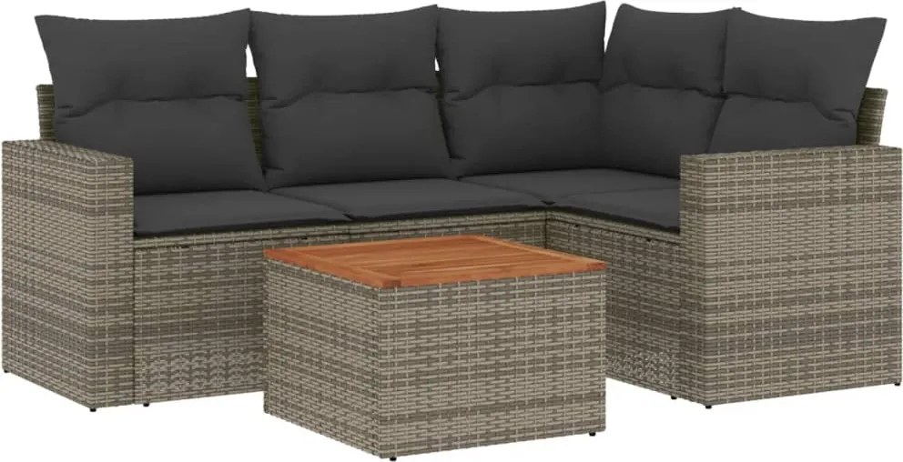 vidaXL Set canapea de grădină cu perne, 5 piese, gri, poliratan