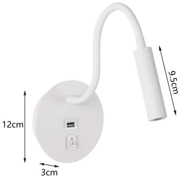 Lampă LED flexibilă de perete cu port USB Brilagi MAYA LED/3W/230V alb