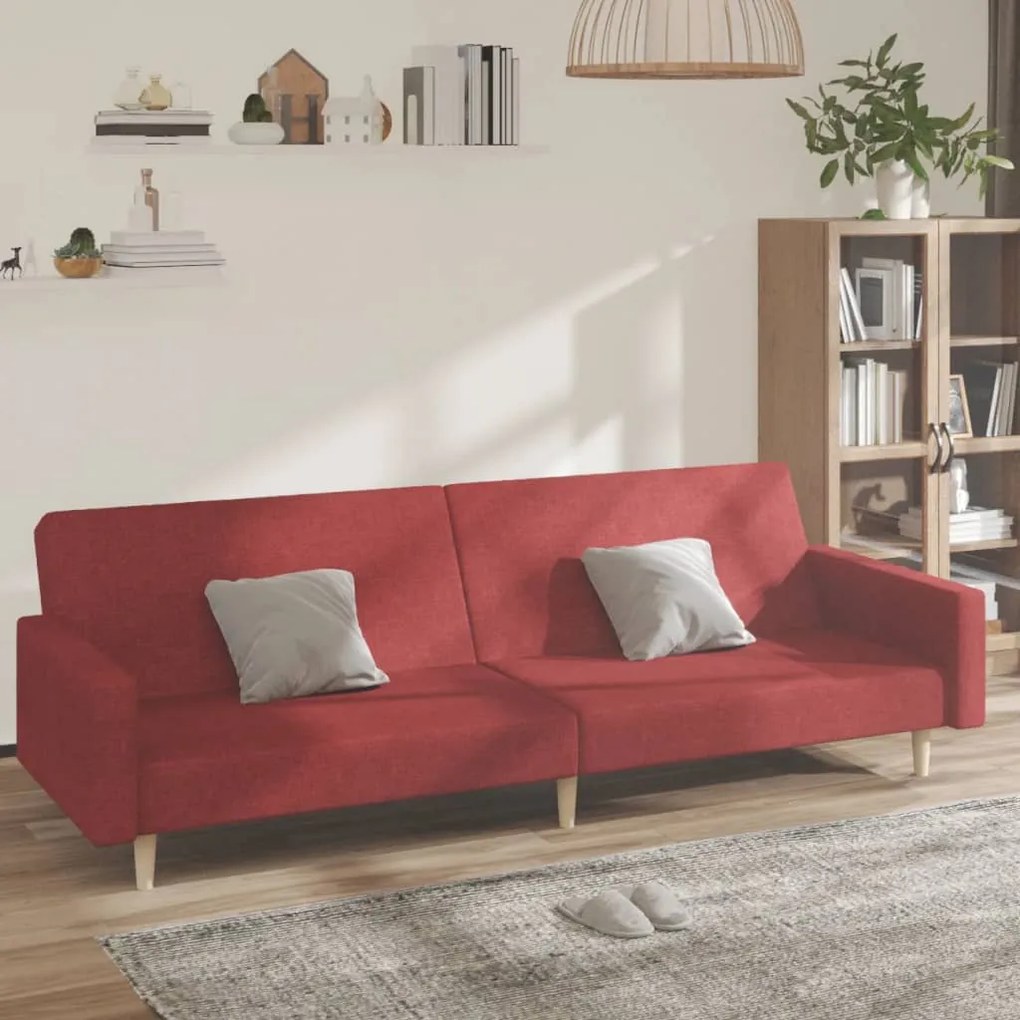 337295 vidaXL Canapea extensibilă cu 2 locuri, roșu vin, textil