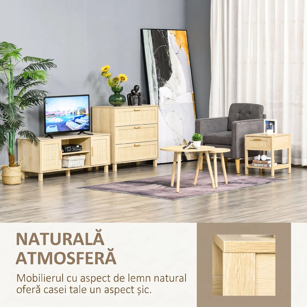 HOMCOM Noptieră Modernă din MDF, Design cu Sertar și Raft pentru Depozitare, 40x40x48 cm, Culoare Lemn Natur | Aosom Romania