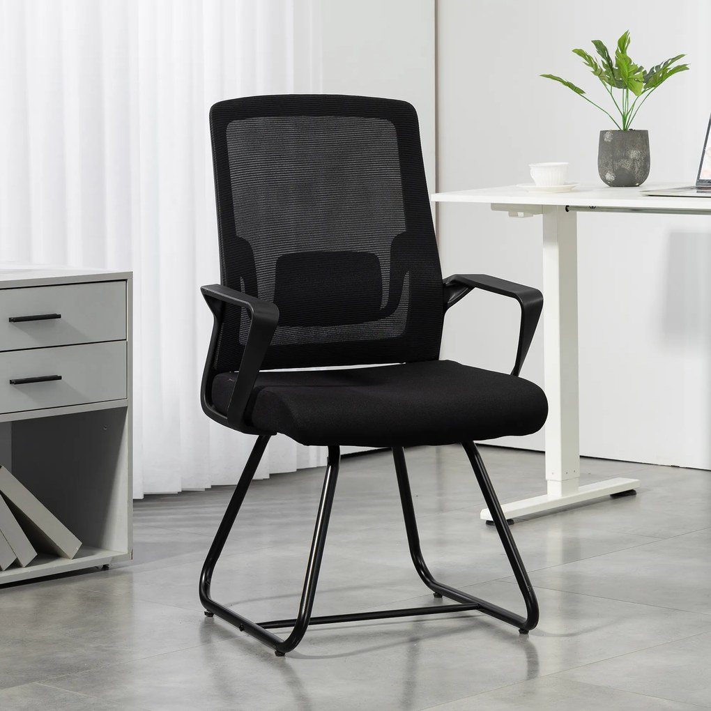 HOMCOM Scaun de Birou Fără Roți Ergonomic cu Brațe pentru Sala de Așteptare, Negru | Aosom Romania