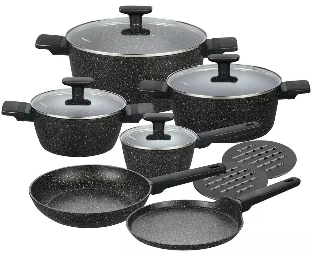 RESIGILAT - Set oale și tigăi cu capace, strat antiaderent, Klausberg KB7830 – 12 piese, 16–28 cm, compatibil inducție, negru