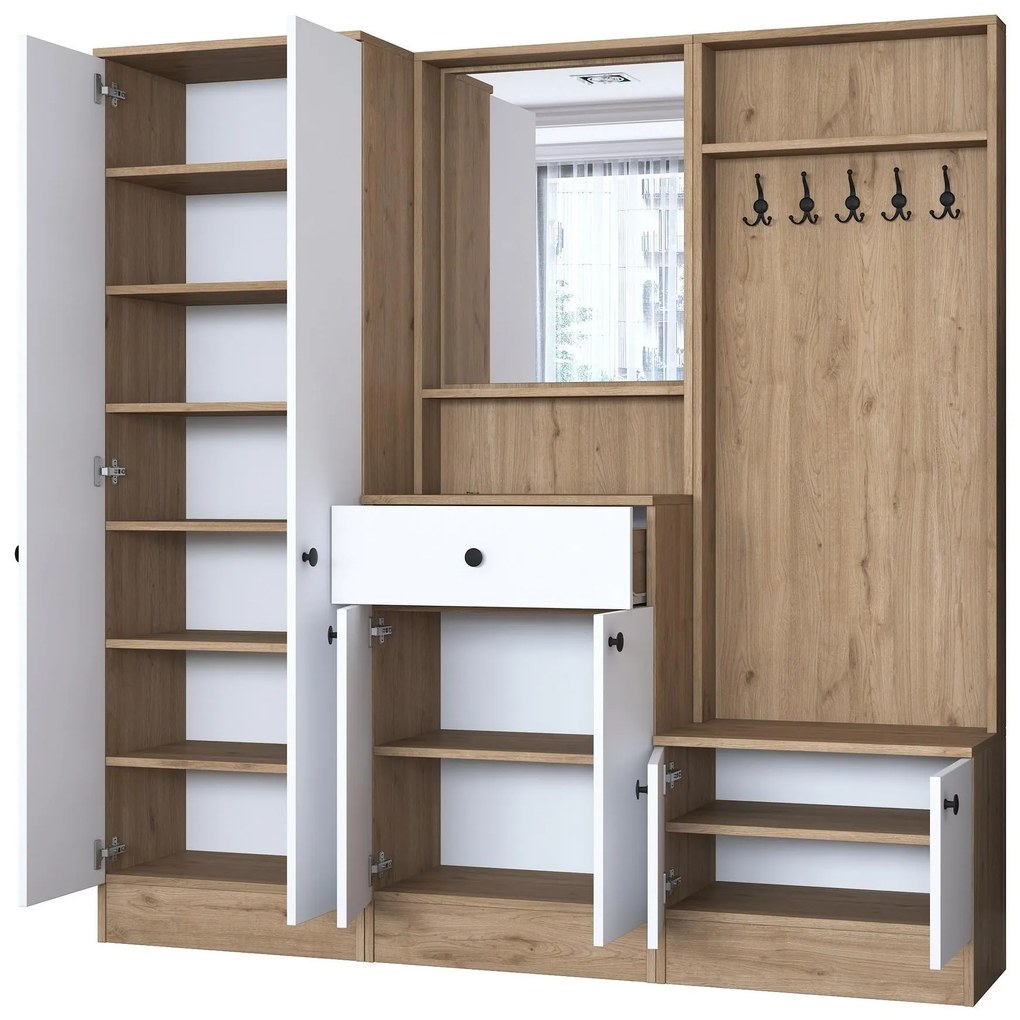 Mobilier hol Pixie 2 (nuc + alb) (cu oglindă). 1102449