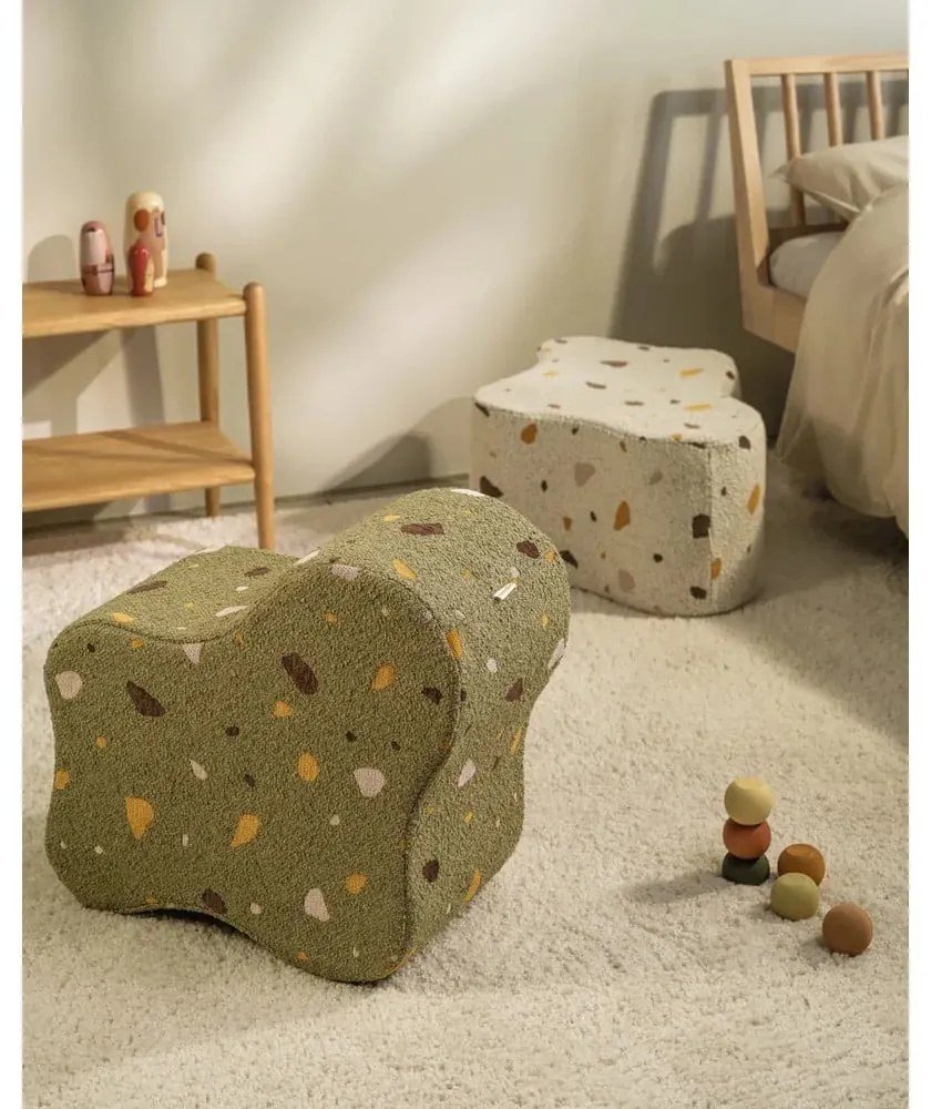 Puf de copii verde cu tapițerie din țesătură bouclé/cu tapițerie din chenille Terrazzo Cloud – Wigiwama