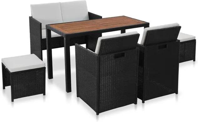 VidaXL Set mobilier exterior cu perne 6 piese negru poliratan & salcâm