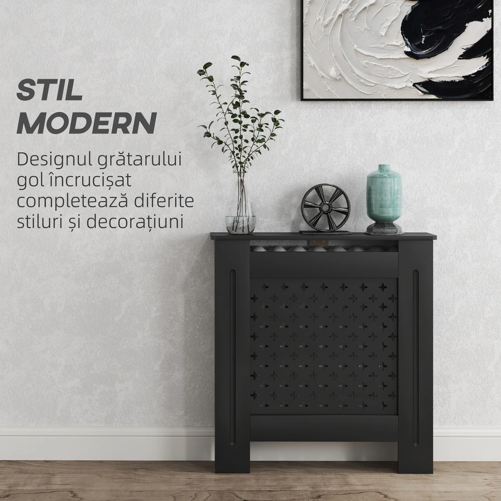 HOMCOM Carcasă pentru Calorifer, Carcasă Modernă pentru Calorifer cu Raft din MDF, 78x19x82 cm, Negru | Aosom Romania