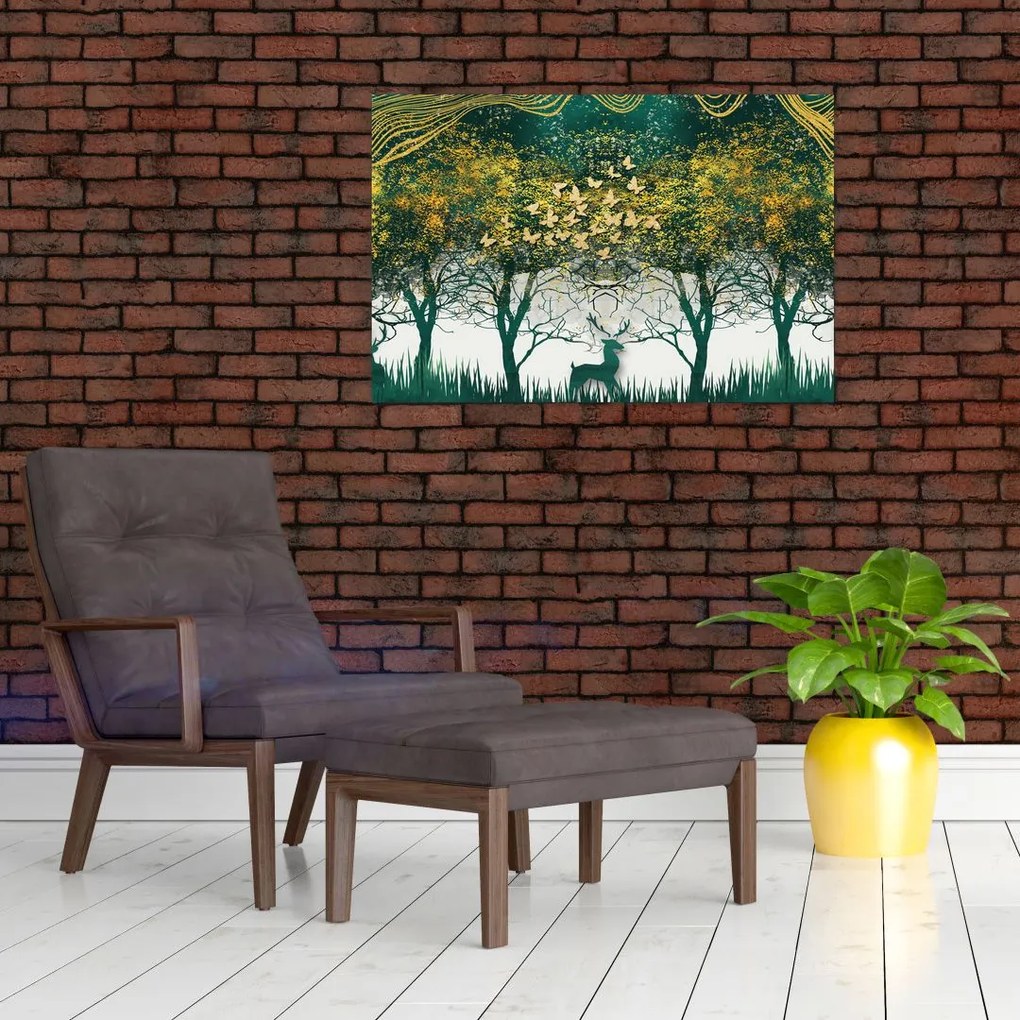 Tablou - Căprioare în pădurea verde (90x60 cm)