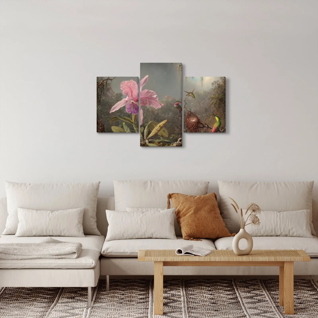 Tablou - Martin Johnson Heade, Cattleya Orchid and Three Hummingbirds, reproducere (90x60 cm)