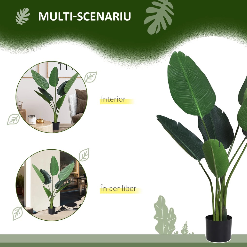 Outsunny Planta Artificiala Pasarea Paradisului Inalta 120cm, Planta Artificiala Strelitzia pentru Interior si Exterior cu Ghiveci | Aosom Romania