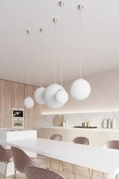 Sollux SL.0264 - Pendul UGO pe cablu 1xE27/15W/230V Ø 30 cm alb/crom lucios