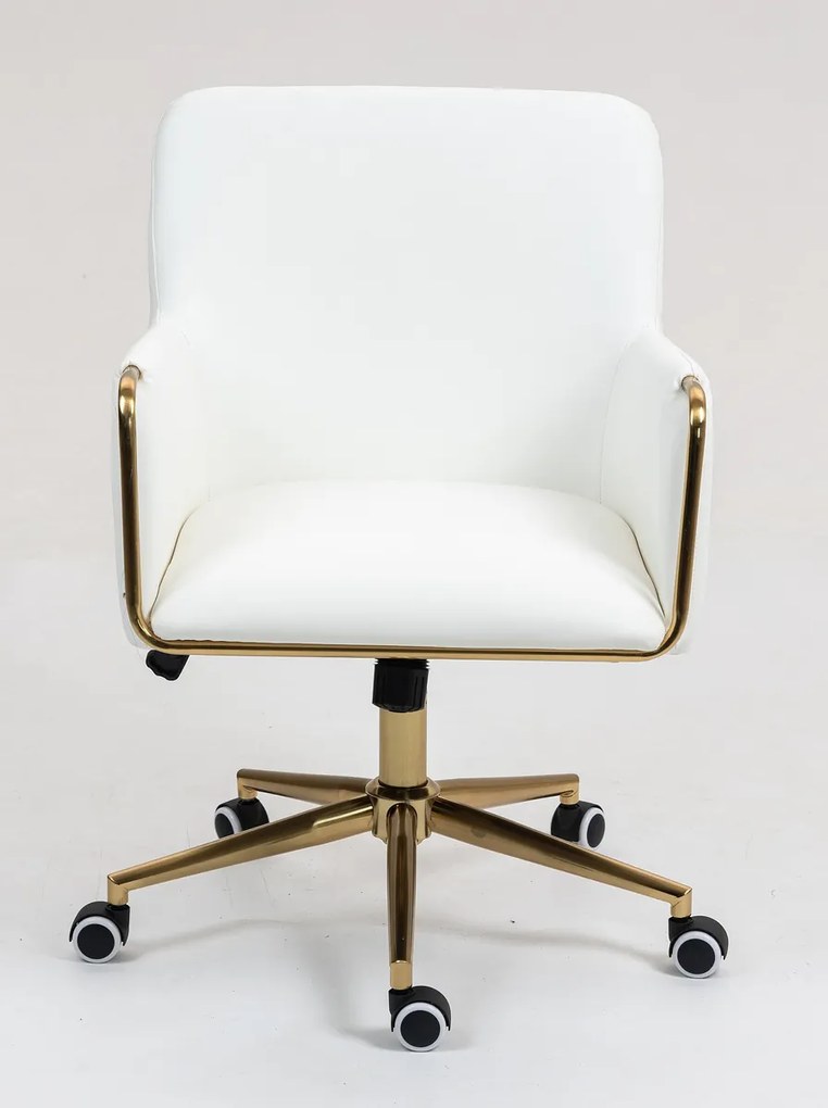 HR4318K Scaun Alb Piele Ecologica cu Bază Aurie