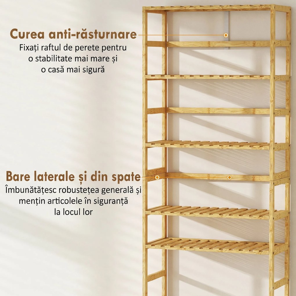 HOMCOM Raft de bambus cu 6 niveluri, cu rafturi reglabile, 60x26x161 cm | Aosom Romania