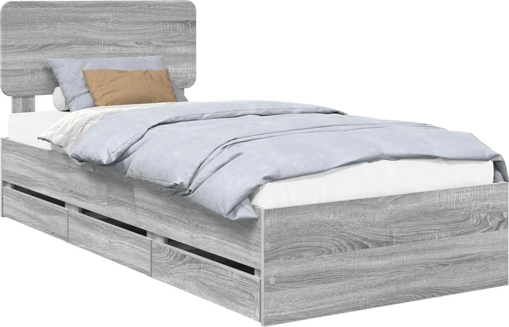 vidaXL Cadru de pat cu headboard Sonoma gri 90 x 190 cm Lemn prelucrat