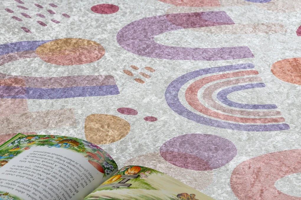BAMBINO 61480 covor lavabil Curcubeu, puncte pentru copii anti-alunecare - cremă / roz