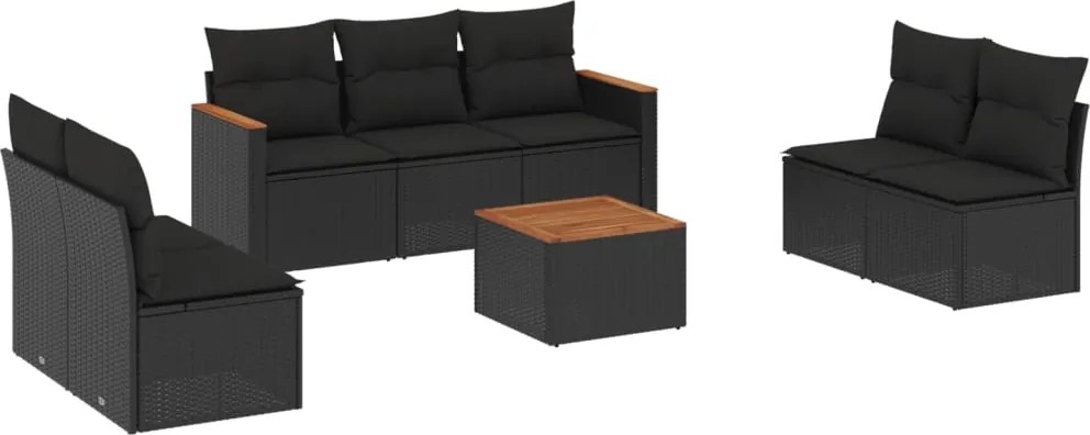 vidaXL Set mobilier de grădină cu perne, 8 piese, negru, poliratan
