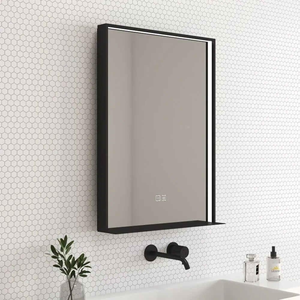 Oglinda cu iluminare si dezaburire Inter Ceramic Enzo rama neagra 60x80 cm